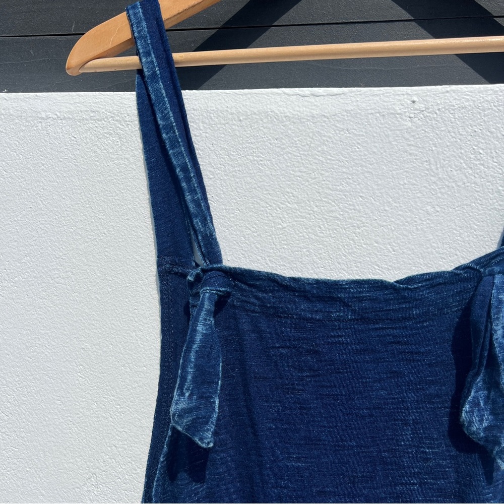 Faded Dark Wash Blue Lightweight Tie Strap Jumpsuit - Picture 5 of 11